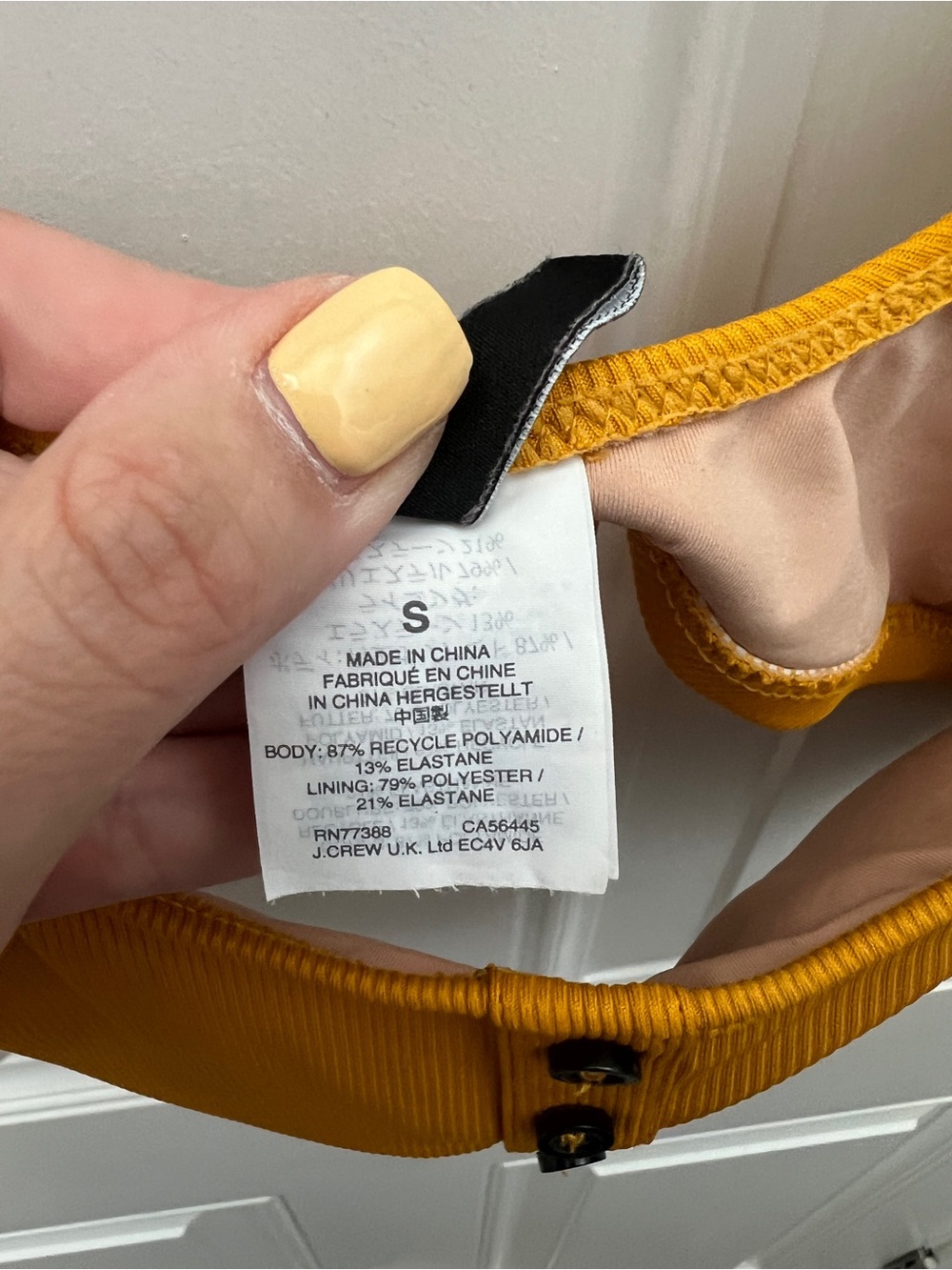 Madewell Second Wave Ribbed Button Front Bikini Top Mustard Yellow Small - Picture 4 of 5